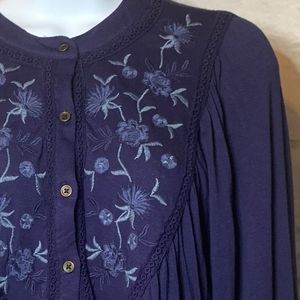 KNOX ROSE Blue Floral Button Blouse Size Small